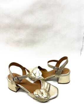 MIZ MOOZ WOMEN'S ANKLE STRAP LEATHER HEELED SANDALS GOLD 37EU / 7US # T-62